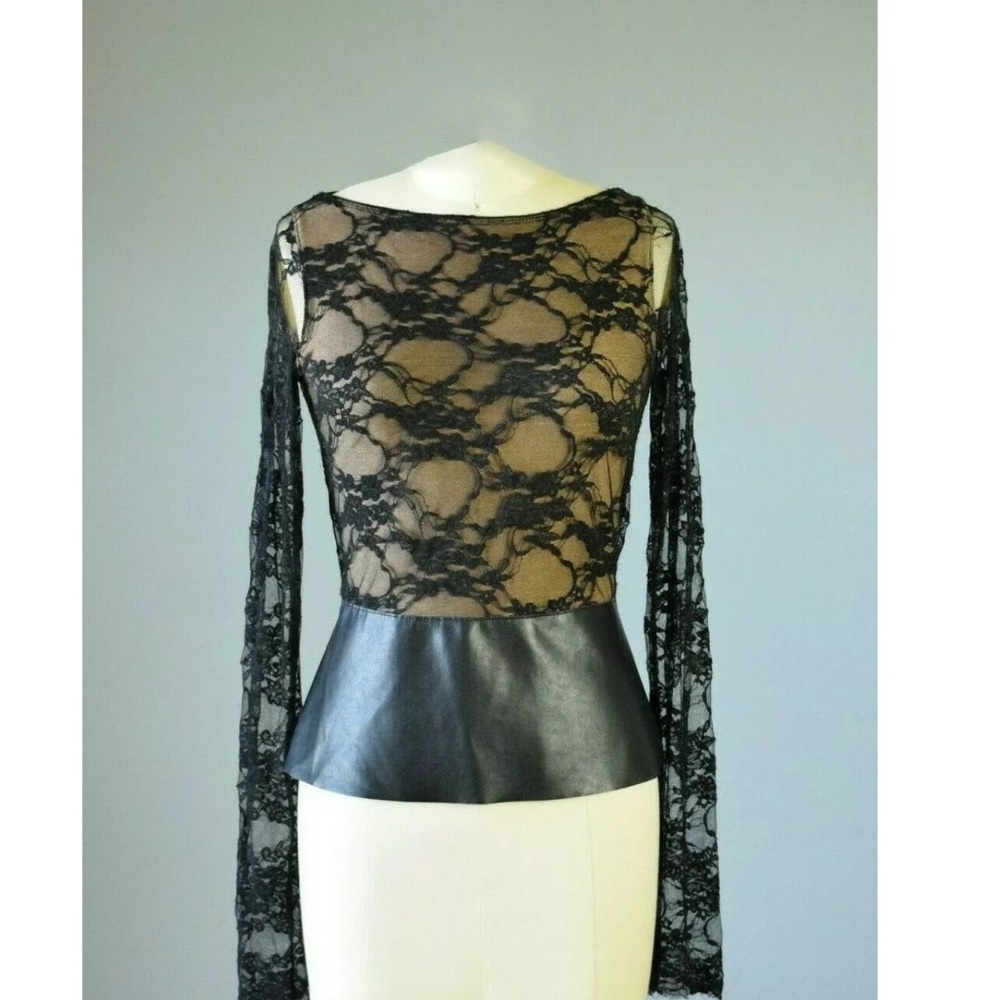 Bailey 44 Black Faux Leather Lace Top - Medium
